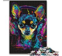 Puzzle de 1000 Piezas para Adultos Chihuahua DJ Neón de Madera, Regalo para Hombres y Mujeres, para Uso Diario y Ocasiones Especiales, 50x75cm, para cumpleaños, festividades y Ocasiones Especiales