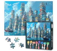Puzzle de 1000 piezas para adultos | Collage de torre de libros en azul | Puzle relajante y creativo para decoración del hogar | Juego familiar ideal y regalo para los amantes de los libros, 50,5 x