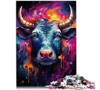 Puzzle de 1000 piezas para adultos, coloridas, lindas vacas, juegos divertidos de 50 x 70 cm, con póster a juego y hoja de preguntas para adolescentes a partir de 14 años