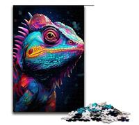 Puzzle de 1000 piezas para adultos colorido psicodélico camaleón de neón, juego de relajación, juego familiar para aliviar el estrés, desafío difícil, 75 x 50 cm