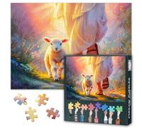 Puzzle de 1000 piezas para adultos, cordero, Jesús, viaje sagrado, acompañamiento divino, contemplación espiritual para la tranquilidad, diseño bíblico premium con arte meditativo como decoración