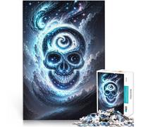 Puzzle de 1000 Piezas para Adultos Cráneo Espacial Azul Entrena tu Cerebro y Tus Manos con Piezas de Formas aleatorias Que se entrelazan Completamente 38x52cm