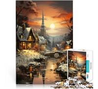 Puzzle de 1000 Piezas para Adultos Crepúsculo en la Aldea Invernal Juegos educativos Decoración del hogar Una Obra de Arte 75x50cm
