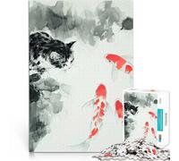 Puzzle de 1000 Piezas para Adultos Cuadro de Gato y pez koi Juegos educativos Decoración del hogar Grandes Regalos y Juguetes 38x26cm