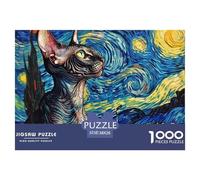 Puzzle De 1000 Piezas Para Adultos,「Cute Cat」,Materiales Reciclables De Primera Calidad Y Rompecabezas De Impresión De Alta Definición Van Gogh Style Gato,Juego,Formación De Equipos,Regalo Y Regalo Pa
