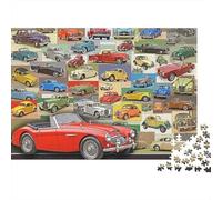 Puzzle de 1000 Piezas para Adultos de colección de Autos clásicos, Collage de Autos, Auto clásico Rojo, vehículos, desafiante Premium Resistente Alivio del estrés, decoración Familiar, 70x50cm