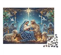 Puzzle de 1000 Piezas para Adultos de Escena de Nacimiento navideño, Escena de Nacimiento, Cuentas Doradas, Estrella, ovejas, desafiante Premium Alivio del estrés, decoración Familiar, 52x38cm