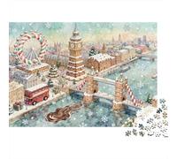 Puzzle de 1000 Piezas para Adultos de Escena navideña de Londres, Londres, Invierno, Big Ben, autobús Rojo, Nieve, Premium, Grueso, Resistente desafiante Regalo, 70x50cm/1000pcs.