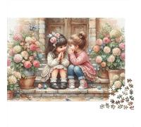 Puzzle de 1000 Piezas para Adultos de niñas compartiendo Secretos, niñas, Rosas, Flores, susurro, difícil, Premium, Grueso, Resistente, desafiante, Alivio del estrés, 38x26cm/1000pcs.
