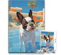 Puzzle de 1000 Piezas para Adultos, diseño de Boston Terrier de Hollywood, Ideal para Relajarse en el Tiempo Libre, Corte Limpio, sin Costuras, Entrelazado, tamaño 38x52cm
