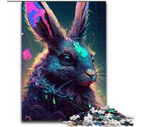 Puzzle de 1000 Piezas para Adultos,diseño de Conejo de Acuarela de Colores,de Madera,Ideal para divertirse en Familia,Relajarse y Regalar en Vacaciones,para Fiestas de cumpleaños para Hombres