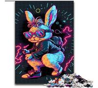 Puzzle de 1000 Piezas para Adultos, diseño de Conejo neón de Madera, Ideal para Uso Diario y Ocasiones Especiales, 50x75cm, Ideal para cumpleaños, Fiestas y Ocasiones Especiales