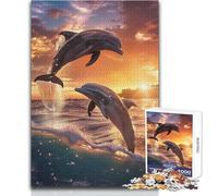 Puzzle de 1000 Piezas para Adultos, diseño de Delfines al Atardecer, Ideal para Relajarse en el Tiempo Libre, Corte Limpio, sin Costuras, Entrelazado, tamaño 38x52cm