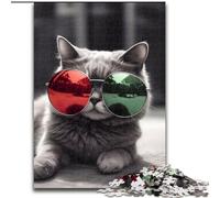 Puzzle de 1000 Piezas para Adultos,diseño de Gatito con Gafas de Sol,de Madera,para Adolescentes Mayores de 14 años,decoración del hogar,50x75cm,Ideal para cumpleaños,Fiestas y Ocasiones Especiales