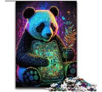 Puzzle de 1000 Piezas para Adultos,diseño de Panda neón de Madera,Ideal para divertirse en Familia,Relajarse y Regalar en Vacaciones,50x75cm,Ideal para Fiestas de cumpleaños para Hombres y Mujeres