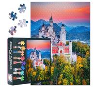 Puzzle de 1000 piezas para adultos, diseño del castillo de Neuschwanstein en otoño, famoso castillo de cuento de hadas de Alemania, juego de mesa ideal para noches acogedoras, 50,5 x 70,5 cm