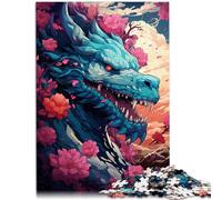 Puzzle de 1000 piezas para adultos, dragones, flores de cerezo, japonés, divertidos juegos familiares que refuerza el amor entre parejas para adolescentes a partir de 14 años, 26 x 38 cm