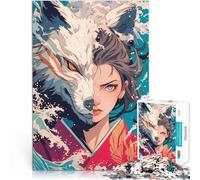 Puzzle de 1000 Piezas para Adultos Dualidad Entre el Lobo y la Geisha Corte de precisión Decoración de Pared cumpleaños y Navidad 52x38cm