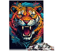 Puzzle de 1000 piezas para adultos El rompecabezas educativo de aprendizaje del tigre de fuego feroz es ideal como regalo para toda la familia de 14.96" x 20.47"