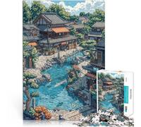 Puzzle de 1000 Piezas para Adultos Escena de Anime de un Pueblo japonés Juego desafiante Cada Pieza es única: un desafiante y Divertido Juego Familiar 50x70cm