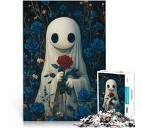 Puzzle de 1000 Piezas para Adultos Fantasma con Rosa roja Juegos Divertidos para la Familia Regalos de cumpleaños, Regalos, Arte Mural 52x38cm