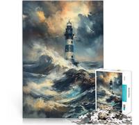 Puzzle de 1000 Piezas para Adultos Faro en la tormenta Juguetes educativos de Aprendizaje Juegos Familiares Obra de Arte 75x50cm