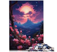 Puzzle de 1000 piezas para adultos, flores rosas bajo la luna, juguete educativo, gran regalo para adolescentes a partir de 14 años, 26 x 38 cm