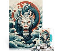 Puzzle de 1000 Piezas para Adultos Furia de Las Olas del mar del dragón japonés Corte de precisión para la decoración del hogar 38x26cm