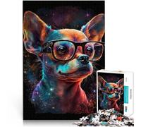 Puzzle de 1000 piezas para adultos Gafas Cosmic Chihuahua Juegos Divertidos en Familia 50 x 70 cm con póster surtido y hoja de preguntas para adolescentes de 14 años y más