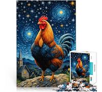 Puzzle de 1000 Piezas para Adultos Gallo Pollo Noche Estrellada Reducción del estrés Interesante Interacción Entre Padres e Hijos 75x50cm