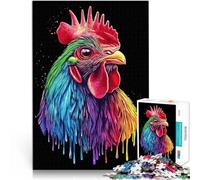 Puzzle de 1000 Piezas para Adultos Gallo Rojo de Rhode Island con arcoíris de Arte Pop Juegos de relajación Regalo Divertido 75x50cm