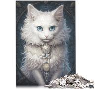 Puzzle de 1000 piezas para adultos, gatito blanco esponjoso, como regalo de puzle, con póster a juego y hoja de preguntas para niños a partir de 14 años, 26 x 38 cm