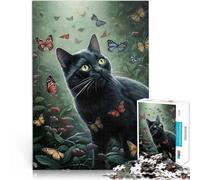 Puzzle de 1000 Piezas para Adultos Gato con Mariposa Alivia el estrés Vacaciones en casa Matar el Tiempo Regalo para cumpleaños 38x26cm