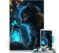 Puzzle de 1000 Piezas para Adultos Gato con Mariposa Alivia el estrés Vacaciones en casa Matar el Tiempo Decoración 52x38cm