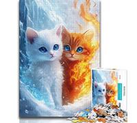 Puzzle de 1000 Piezas para Adultos Gato de Hielo y Fuego 1000 Piezas para Adolescentes fomenta el Amor en Pareja para Mayores de 14 años 38x26cm