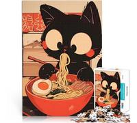 Puzzle de 1000 Piezas para Adultos Gato Negro Comiendo Ramen - Tokyo Noodle Juguetes de Juego desafiantes Una Obra de Arte 38x26cm