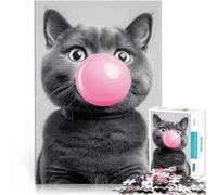Puzzle de 1000 Piezas para Adultos Gato soplando Chicle Entrena tu Cerebro y Tus Manos Cada Pieza es única: un desafiante y Divertido Juego Familiar 75x50cm