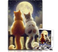 Puzzle de 1000 Piezas para Adultos Gatos bajo la Luna, relájate en tu Tiempo Libre, Corte Limpio, sin Costuras, Juguete Entrelazado, tamaño 38x52cm