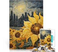 Puzzle de 1000 Piezas para Adultos Girasoles Frente a la Ciudad Desafío difícil para aliviar el estrés Regalo de Obra de Arte 38x26cm
