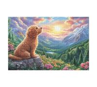 Puzzle De 1000 Piezas para Adultos Golden Retriever Montaña Paisaje 75x50cm Nivel Intermedio para Mejora De Habilidades Ideal para Entrenamiento De Pensamiento Lógico