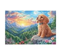 Puzzle De 1000 Piezas para Adultos Golden Retriever Montaña Paisaje 75x50cm Puzzle Profesional para Aficionados Ajuste Rebabas Juegos Educativos