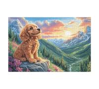 Puzzle De 1000 Piezas para Adultos Golden Retriever Paisaje de montaña 1000 PCS 75x50cm Puzzle Coleccionable para Aficionados Duradero Impresión Vibrante No Desvanecible