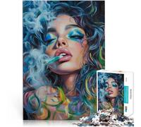 Puzzle de 1000 Piezas para Adultos Hermosa Mujer fumando Competición de Velocidad de Manos Cada Pieza es única: un desafiante y Divertido Juego Familiar 52x38cm