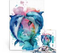 Puzzle de 1000 Piezas para Adultos Historia de Amor de una Pareja de Delfines Montaje de Patrones Juego de desafío único 38x52cm