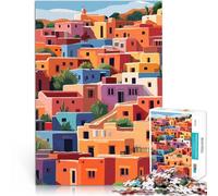 Puzzle de 1000 Piezas para Adultos Ilustración de Arte Minimalista de un Colorido Pueblo Mexicano Juegos de relajación Una Obra de Arte 52x38cm