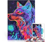 Puzzle de 1000 Piezas para Adultos Impresión artística de Lobo de neón Desafiante Difícil Actividades Divertidas en casa, Regalos de cumpleaños, Regalos de Viaje, 38x26cm