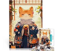 Puzzle de 1000 Piezas para Adultos Kimono de Gato japonés Desafiante de completar, Pero Divertido y Gracioso. Regalos de Amigo Secreto 50x70cm