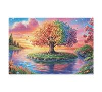 Puzzle De 1000 Piezas para Adultos Lake Puesta de Sol Árbol de la Vida 75x50cm Cartón Grueso Resistente Impresión HD Alivio del Estrés Ideal para Hobby Ocio En Casa Noches