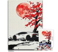 Puzzle de 1000 Piezas para Adultos, Lamborghini Huracán bajo los cerezos en Flor, relájate en tu Tiempo Libre, Corte Limpio, sin Costuras, Juguete Entrelazado, tamaño 38x52cm