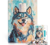 Puzzle de 1000 Piezas para Adultos Lobo con Sombrero de Papel higiénico Rompecabezas con Piezas de Formas aleatorias Que se entrelazan Completamente 38x26cm